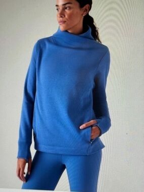 Athleta Coaster Luxe Sweatshirt Blue Funnel Neck Fleece Pullover XL